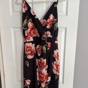 Women's Wrap Deep V Neck Backless Spaghetti Strap Sleeveless Floral Print Split